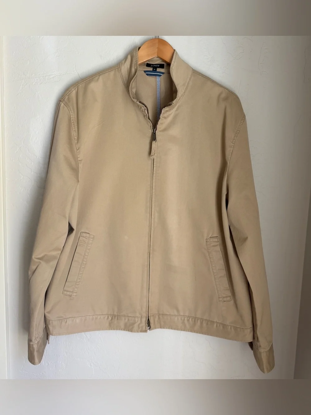 J. Crew Men's Tan Lightweight Zip Harrington Jacket in Cotton Twill Size XL